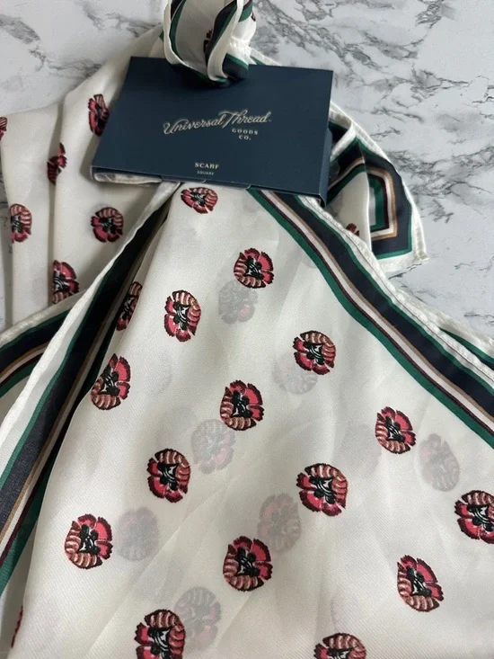 Universal Thread Cream Floral Dot Pattern Square Scarf - Picture 11 of 11